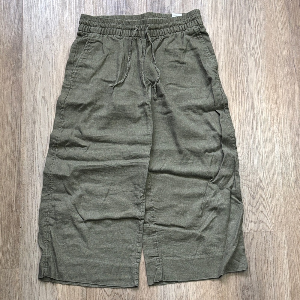 Banana Republic Wide Leg Khaki Green Linen Casual Pants